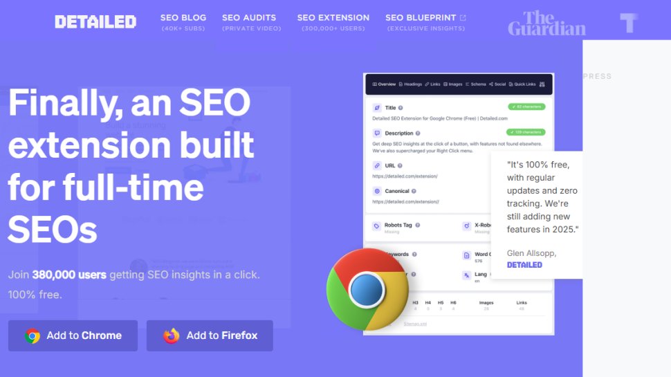 Website screenshot of Detailed SEO (July, 2025)