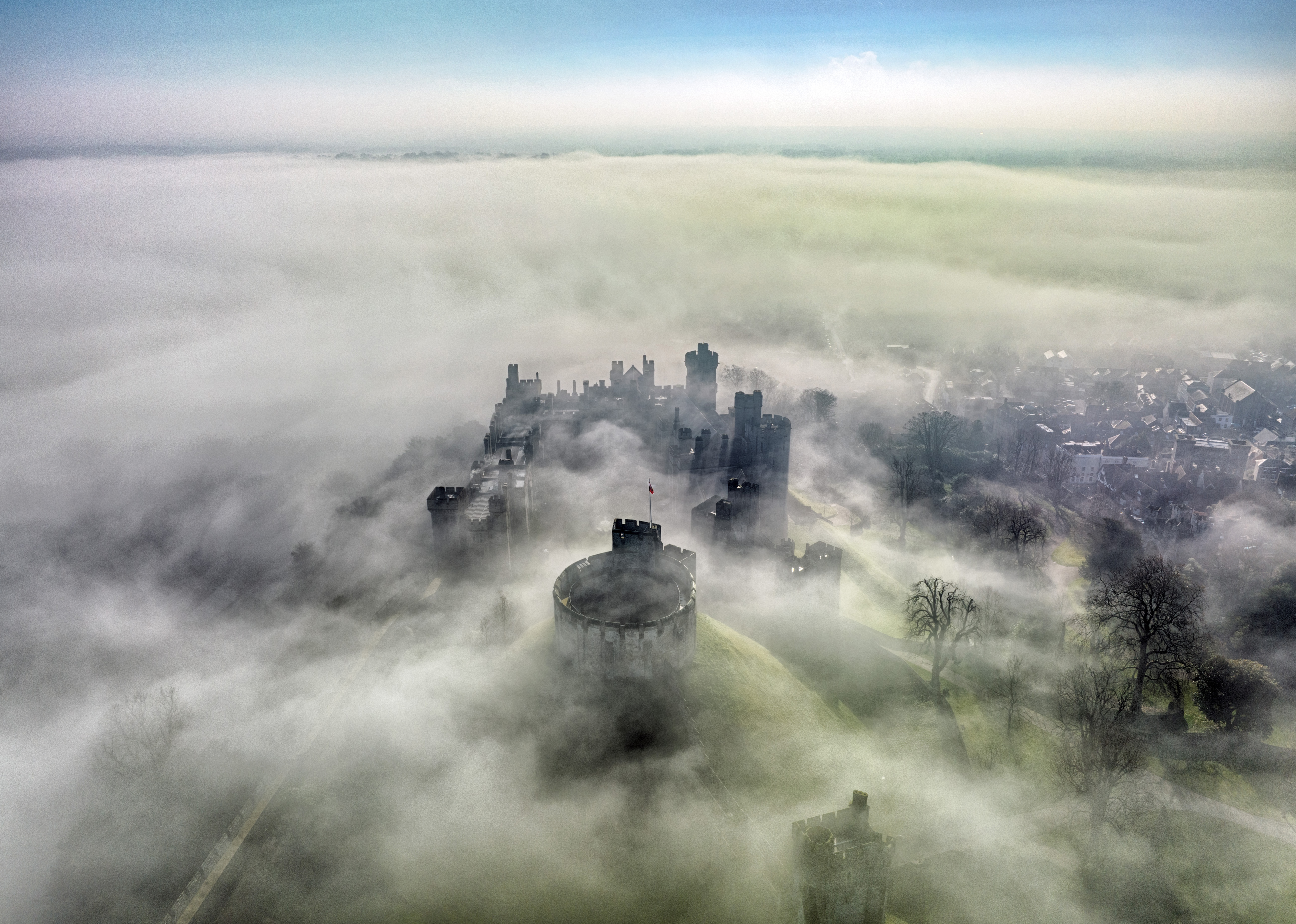 Arundel Castle shrouded in fog