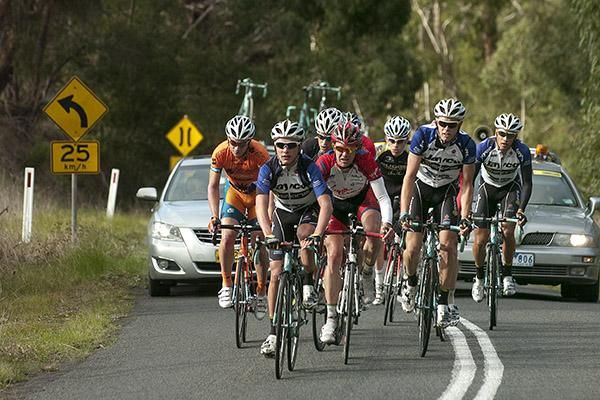 The leading group on the final lap which included eventual stage winner Cameron Peterson (Virgin Blue/RBS Morgans) and new tour leader Rohan Dennis (Team Jayco Skins).