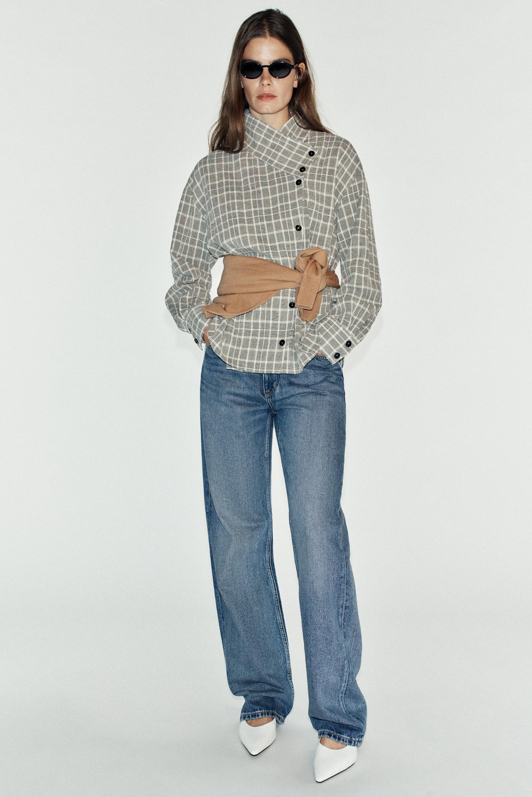 Checked Wrap Shirt - Black / Ecru - Xs