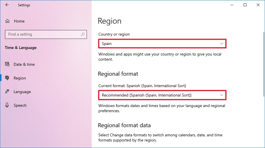 Windows 10 change region settings