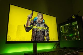 The cover of CD Projekt's Cyberpunk 2077 on a computer display