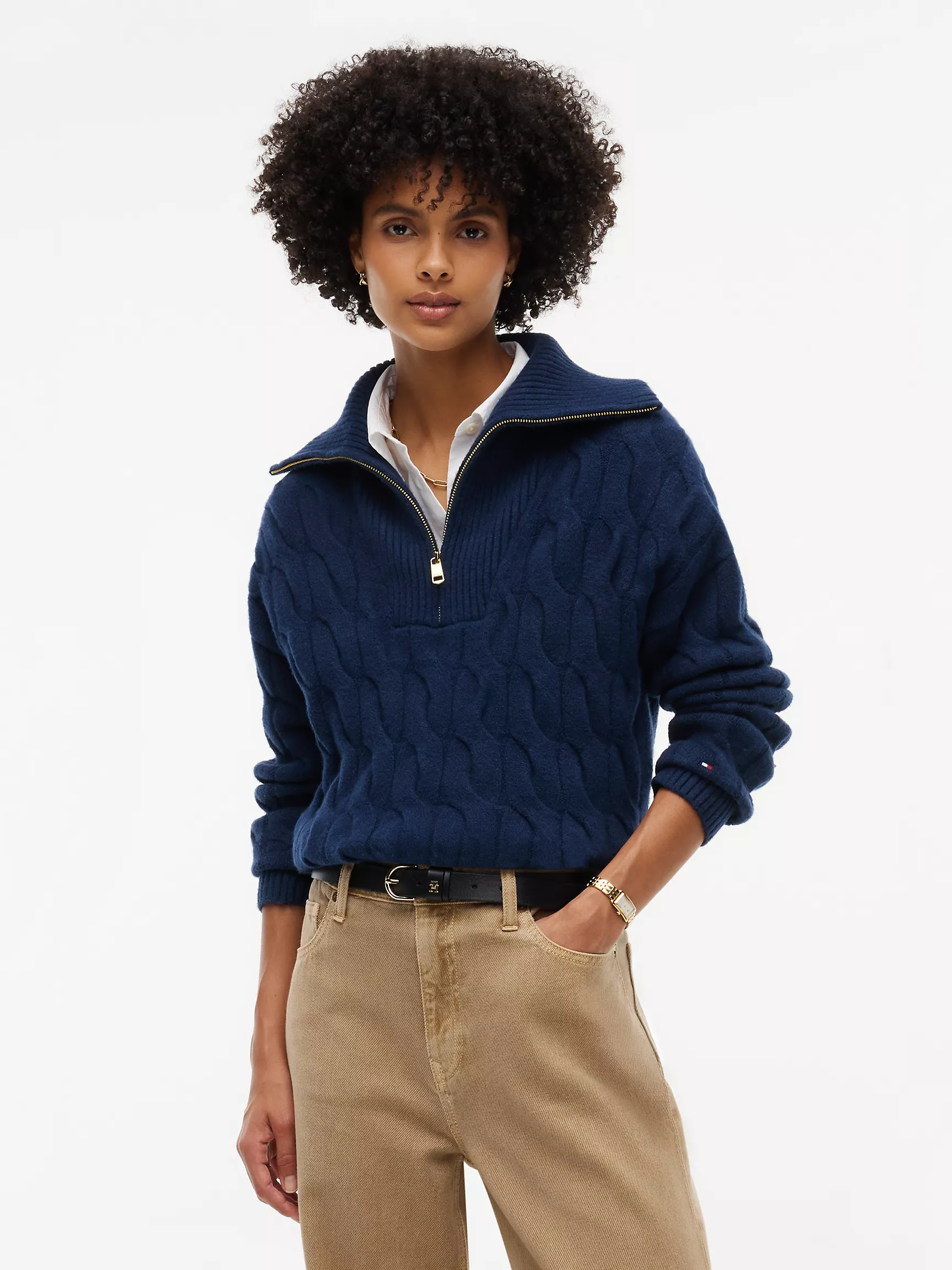 Tommy Hilfiger, Th Soft Touch Cable Knit Quarter-Zip Sweater