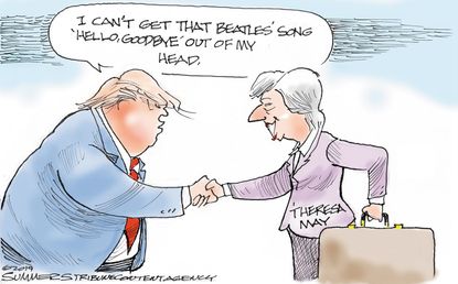 Political Cartoon U.S. Trump Theresa May Brexit Beatles Hello Goodbye