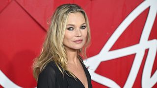 kate moss on the red carpet with shiny blonde hair
