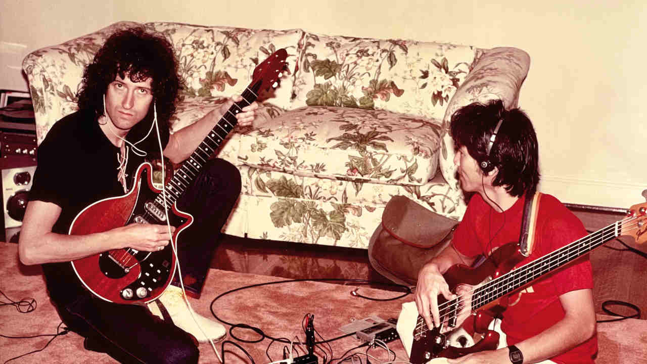 Brian May and Phil Chen recording Star Fleet in the studio