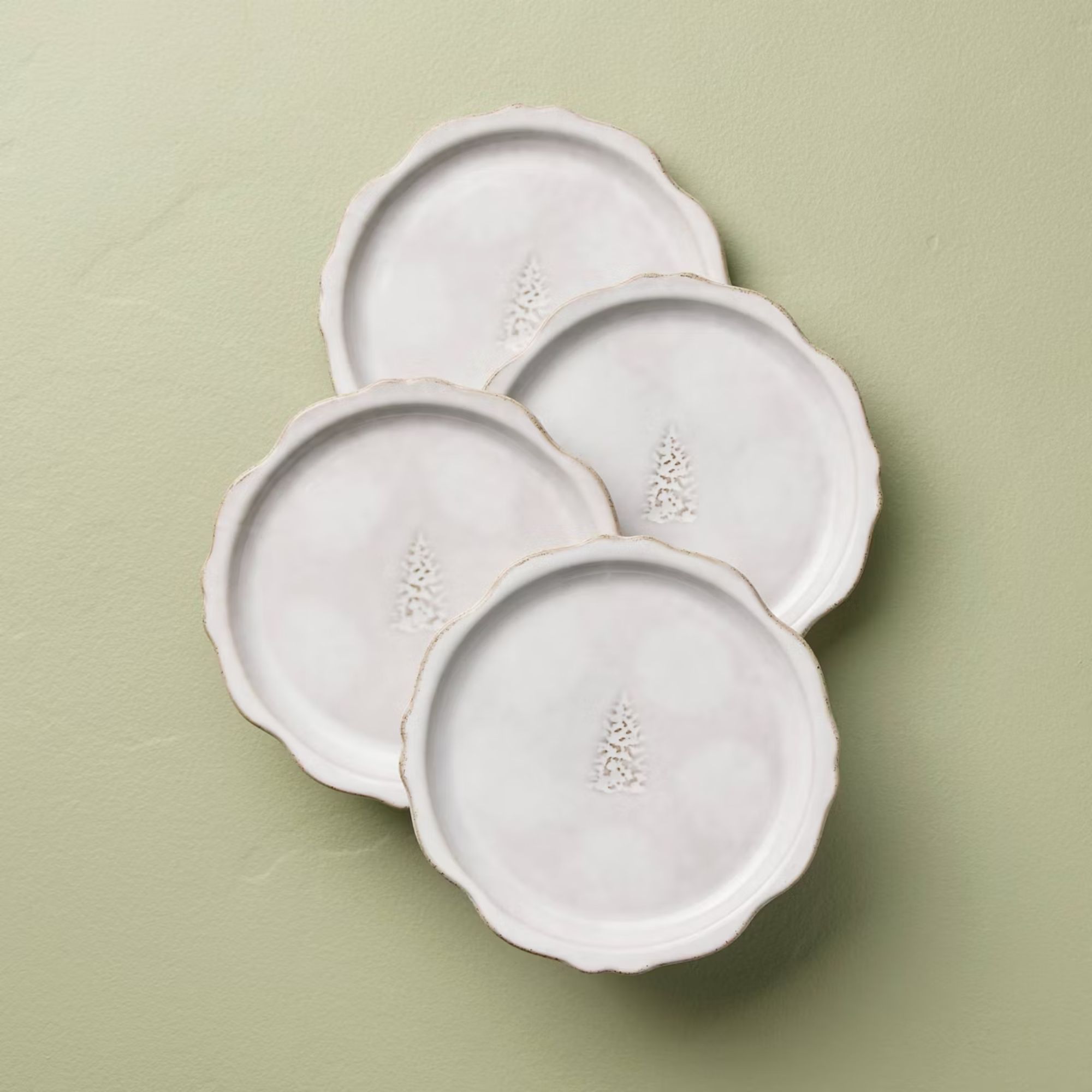 Set of 4 7&quot; Stoneware Appetizer Plate Tree Icon Sour Cream - Hearth &amp;amp; Hand&amp;trade; with Magnolia