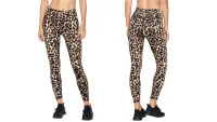 a side-by-side of a woman wearing the Victoria's Secret Incredible Essential Legging, one of w&h's best plus-size leggings picks, at two different angles