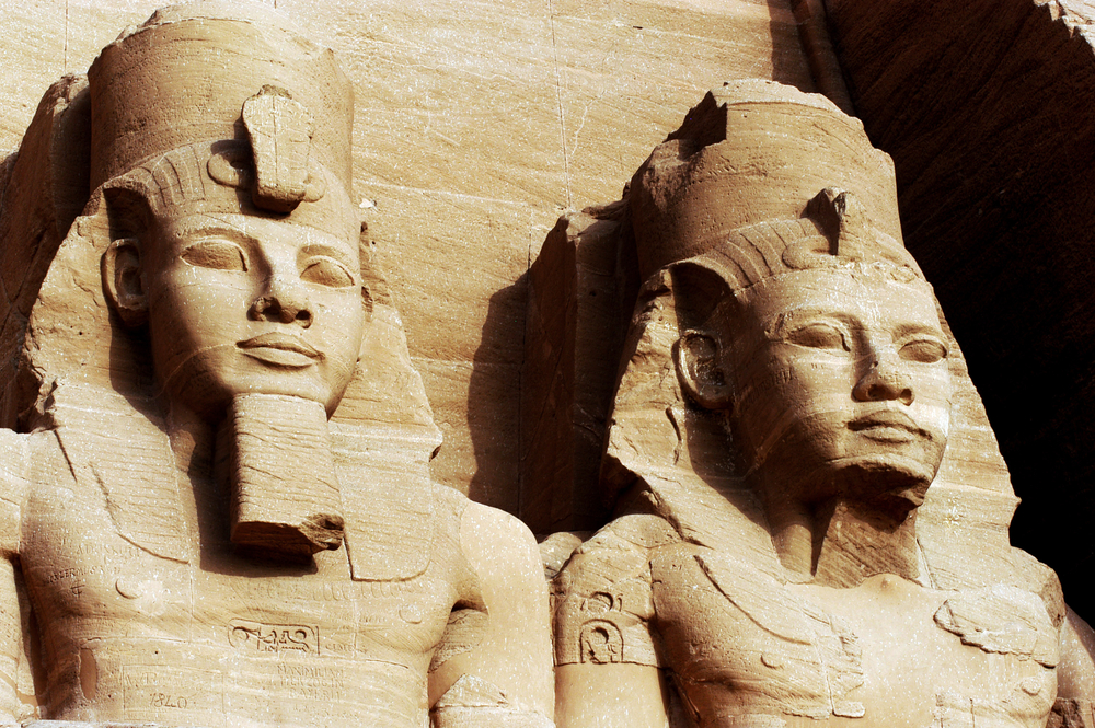 Two of the four seated statues at the entrance. All four depict Ramesses II.