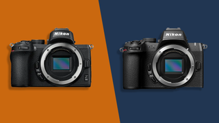 Graphic showing the Nikon Z50 and Z50 II mirrorless cameras side-by-side, body-only