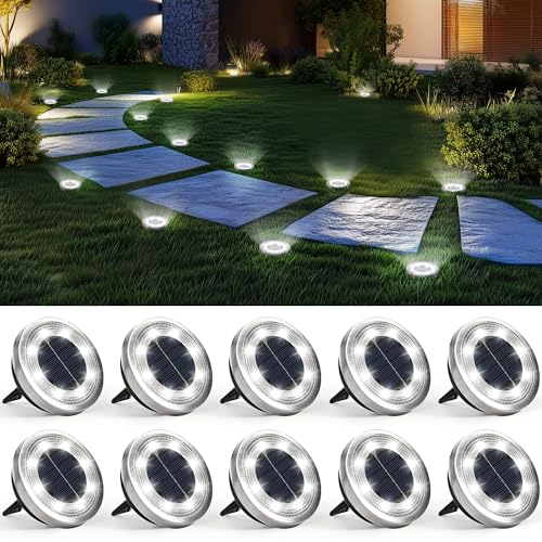 Solpex 10 Pack Solar Ground Lights Outdoor Waterproof, Solar Powered Pathway Lights, Landscape Lighting for Garden Walkway Driveway Backyard Decor (cool White)