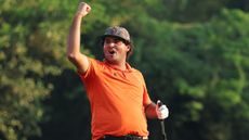 Eugenio Chacarra celebrates victory in the DP World India Championship