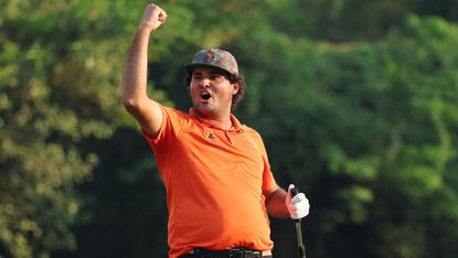 Eugenio Chacarra celebrates victory in the DP World India Championship