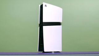 PS5 Pro console upright on a table