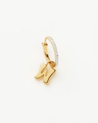Initial Single Charm Hoop Earring - Initial W | 18ct Gold Plated Vermeil