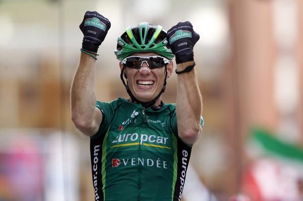 Pierre Rolland celebrates his Alpe d'Huez triumph