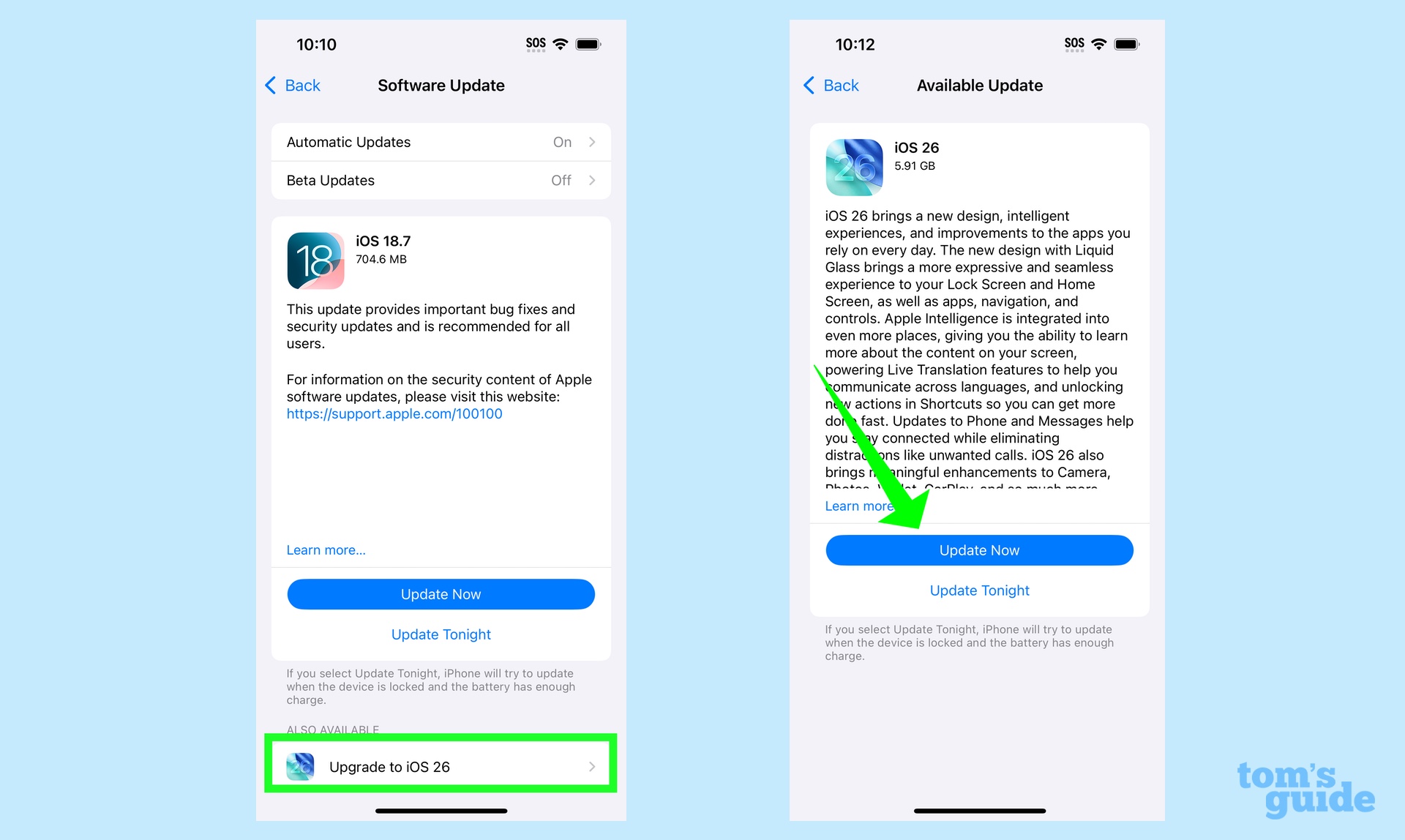 select ios 26 update and download