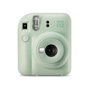 A mint green coloured Instax mini camera.