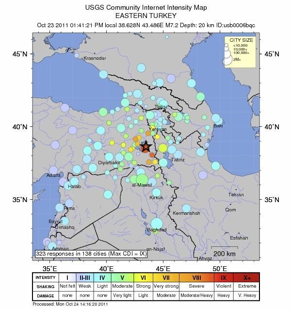 Earthquake intensity map Turkey