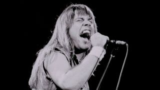 Bruce Dickinson performing live with Iron Maiden in 1982