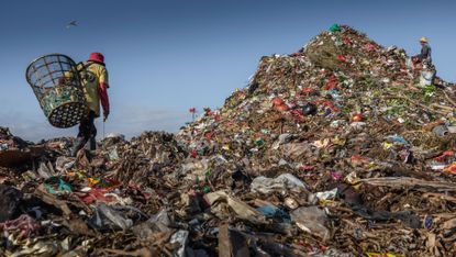 A plastic picker at the Suwung landfill in Bali, 2019