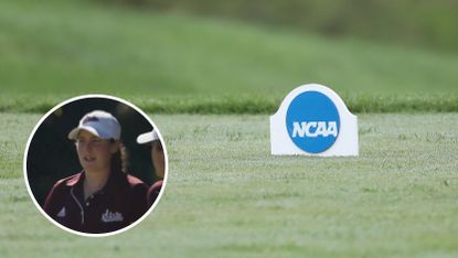 A general picture of the NCAA tee markers and inset screenshot of Avery Weed