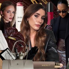 A collage of different beauty makeup looks and products