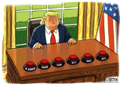 Political cartoon U.S. Trump nuclear weapons