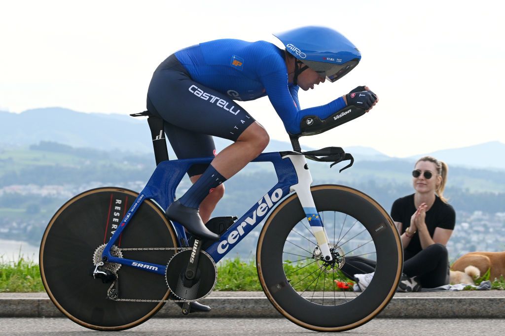 ZURICH SWITZERLAND SEPTEMBER 22 Edoardo Affini of Team Italy sprints during the 97th UCI Cycling World Championships Zurich 2024 Mens Elite Individual Time Trial a 461km one day race from Gossau to Zrich on September 22 2024 in Zurich Switzerland Photo by Dario BelingheriGetty Images