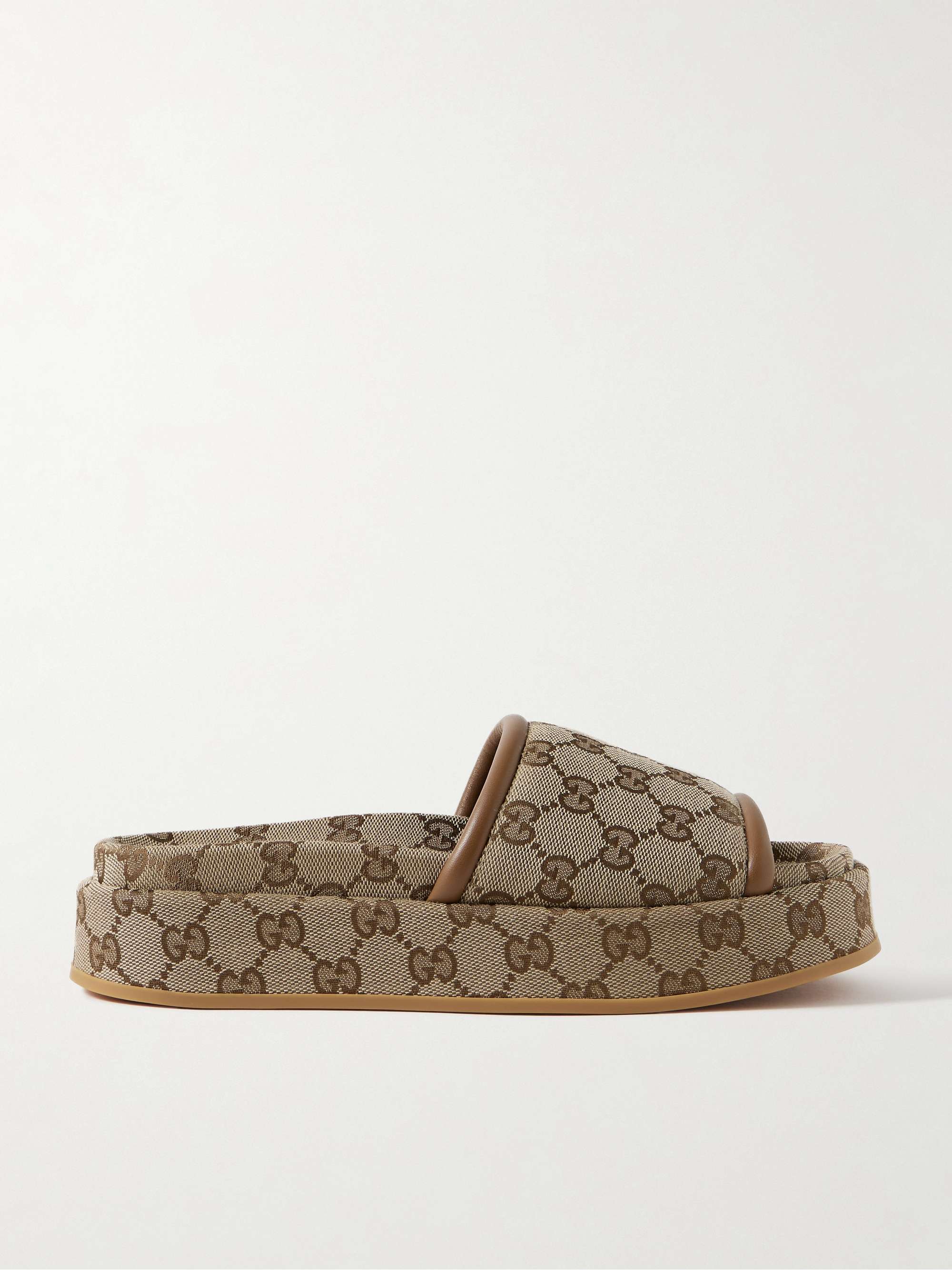 Clarice Leather-Trimmed Canvas-Jacquard Platform Slides