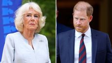 A composite of a picture of Queen Camilla in London in July 2026 and a picture of Prince Harry at Chatham House on July 7, 2026 