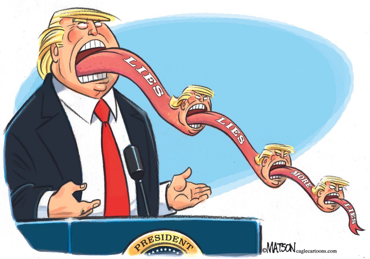 Political Cartoon U.S. Trump Lies Forked Tongues