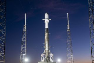 A used SpaceX Falcon 9 rocket carrying the Sirius XM satellite SXM-7 stands atop its launch pad at Cape Canaveral Space Force Station in Florida for a Dec. 11, 2020 launch.