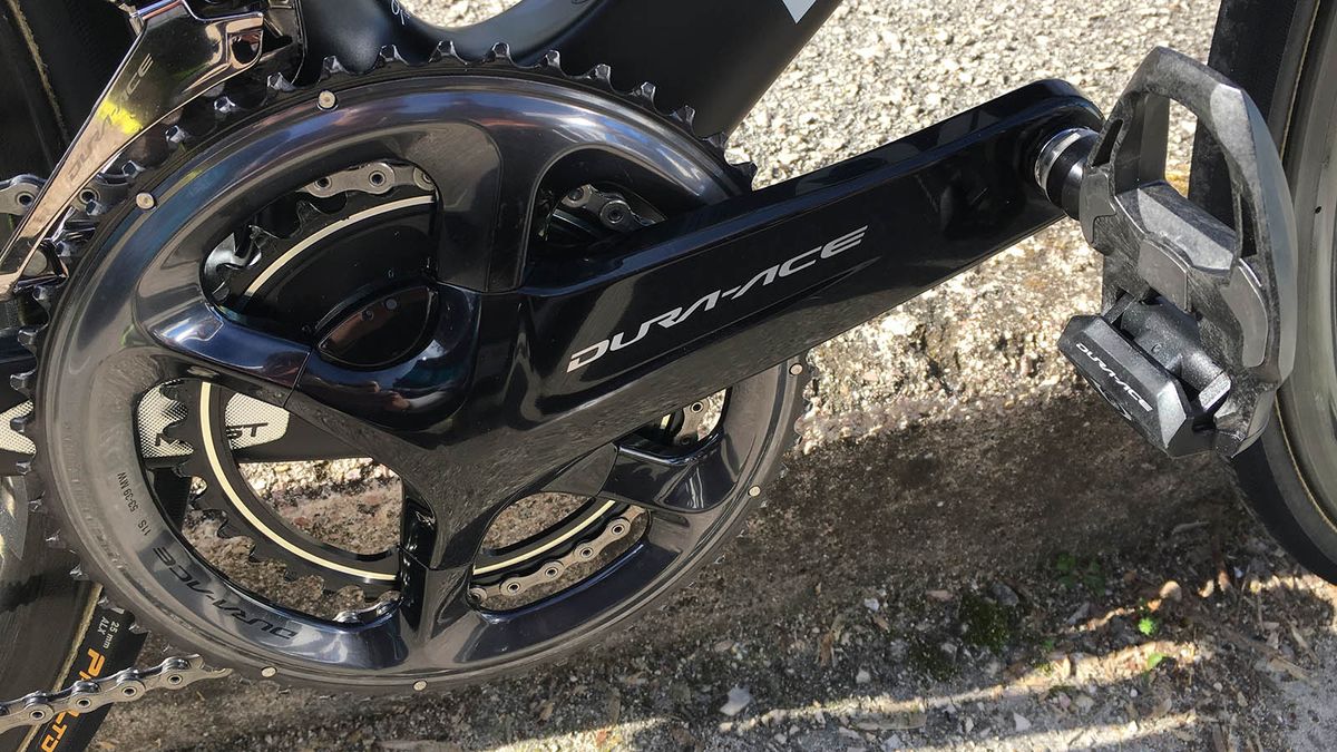 Thomas is using a Shimano power meter, having used Stages power meters in the past
