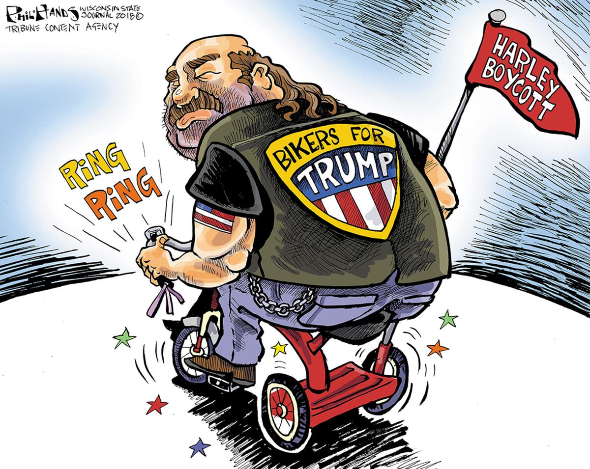 Political cartoon U.S. HarleyDavidson boycott Bikers for Trump The Week