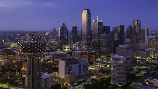 Dallas skyline full of high rise buildings.
