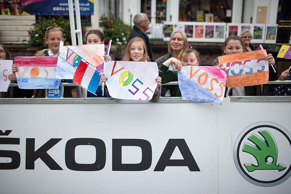 Local school children seem to support Marianne Vos (NED), before the Aviva Women's Tour 2016 - Stage 3