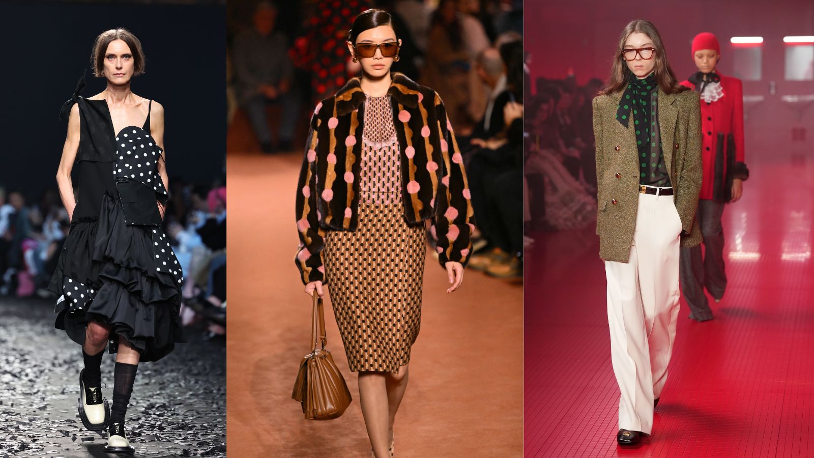 3 models of the catwalk wearing polka dots