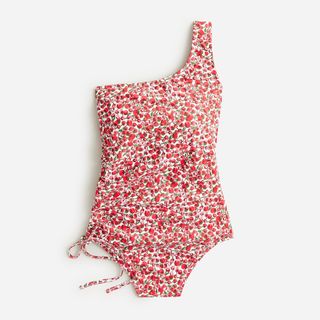 J.Crew One-Shoulder One-Piece Swimsuit With Side Tie in Liberty® Eliza's Red Fabric
