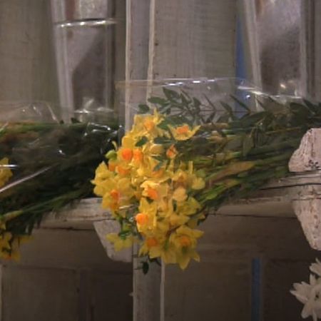 yellow flowers with wooden flowers