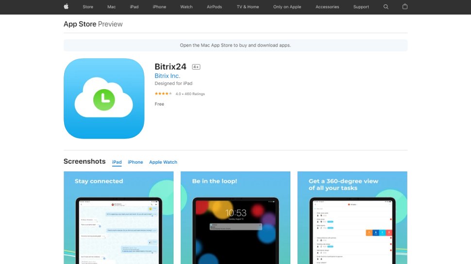 Website screenshot for Bitrix24 in the Apple App Store.