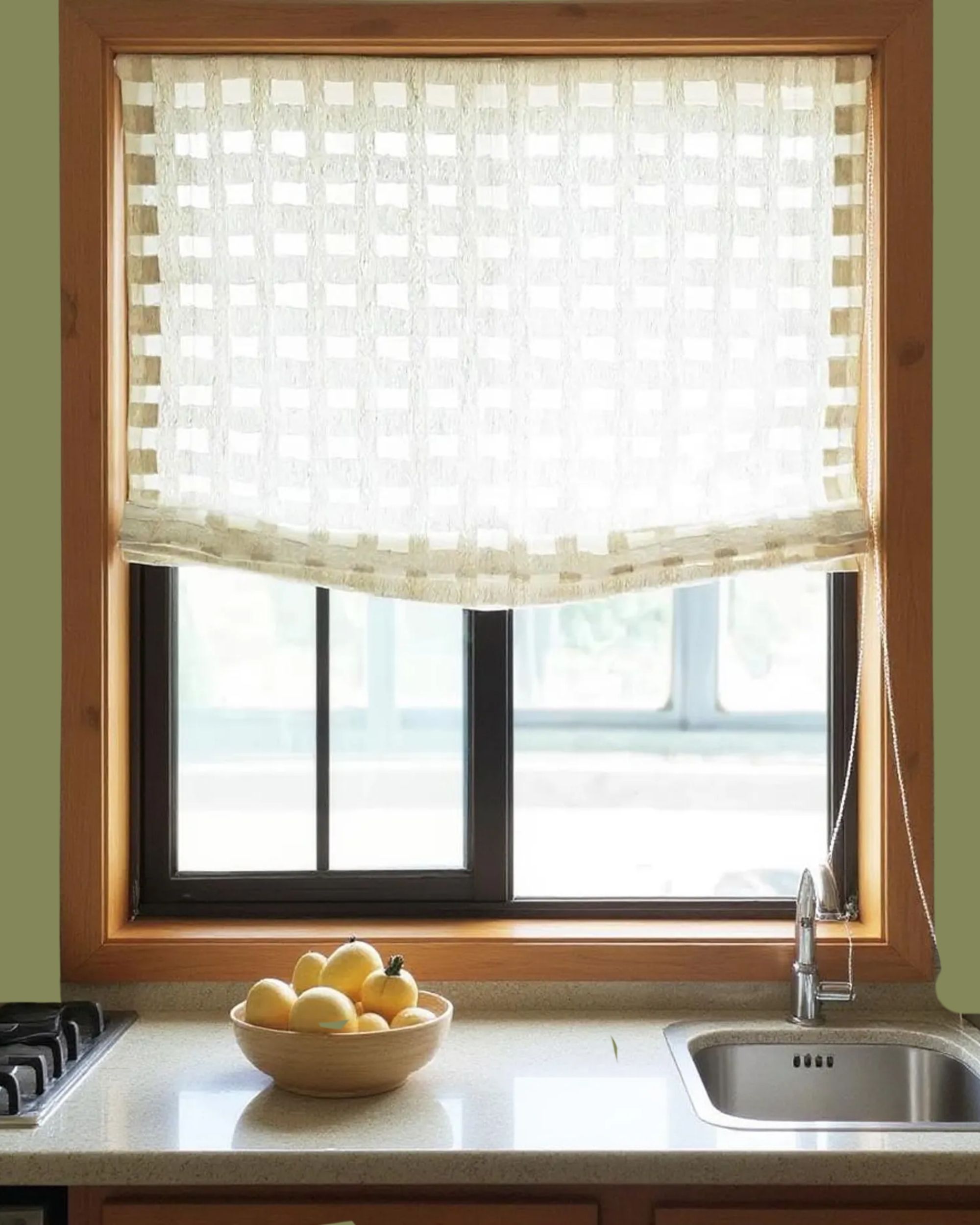 YUMUHomeDecor, Natural Color Checkered Linen Blend Roman Blinds