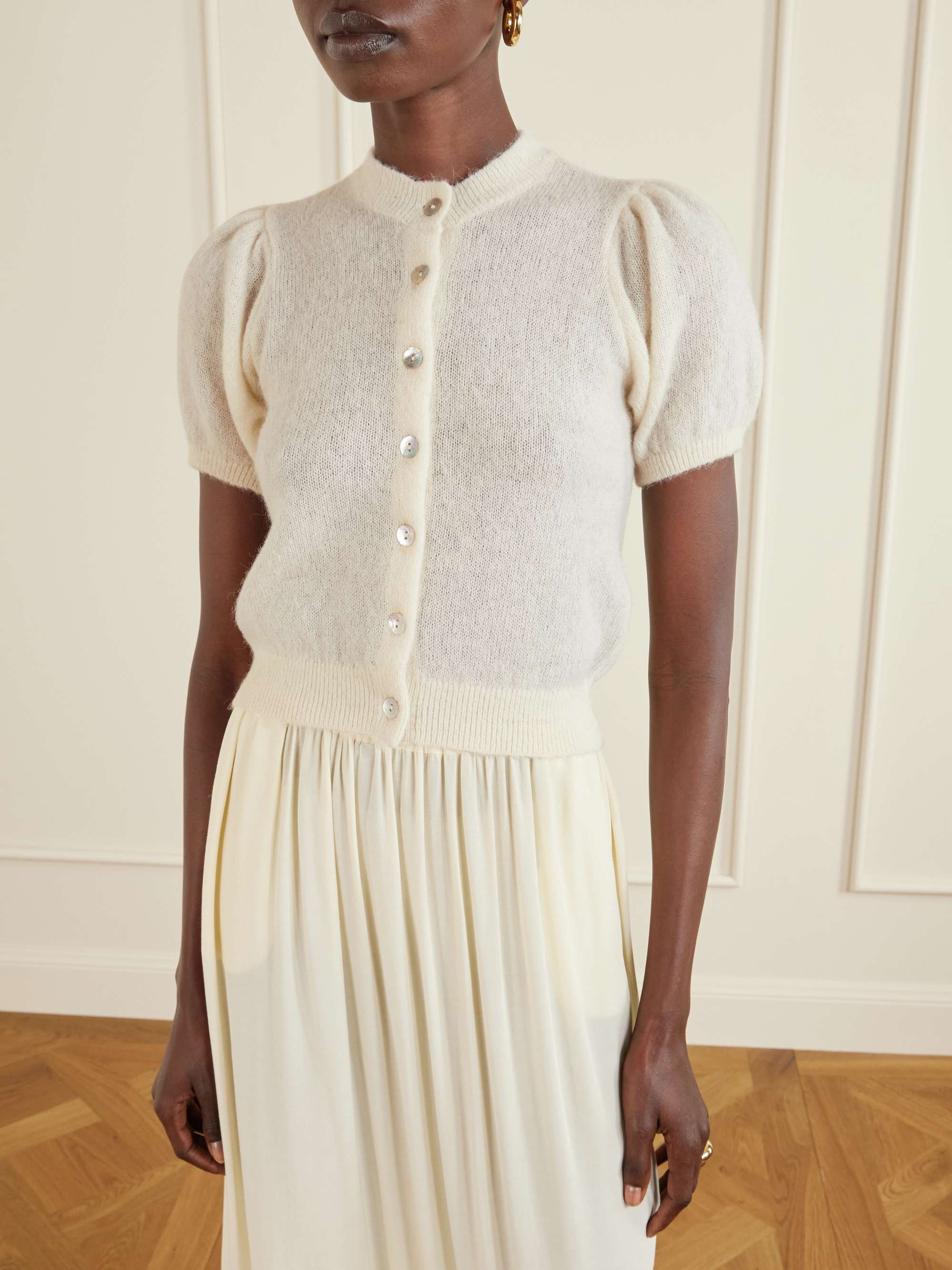 D&amp;ocirc;en, Anisa gathered alpaca-blend cardigan