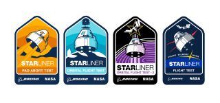 Boeing's Starliner flight test patches: Pad Abort Test, 2019; Orbital Flight Test (OFT), 2019; Orbital Flight Test-2 (OFT-2), March 2021; and Crewed Flight Test (CFT), summer 2021.