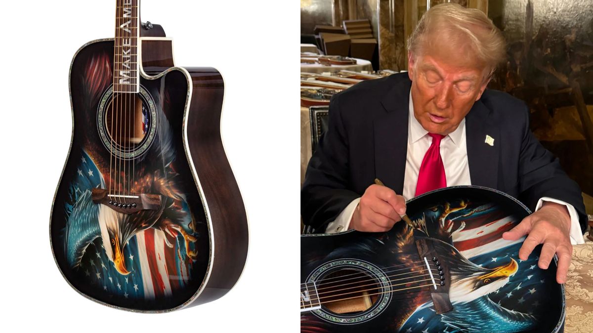 Donald Trump guitar and Trump signing a guitar