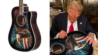 Donald Trump guitar and Trump signing a guitar