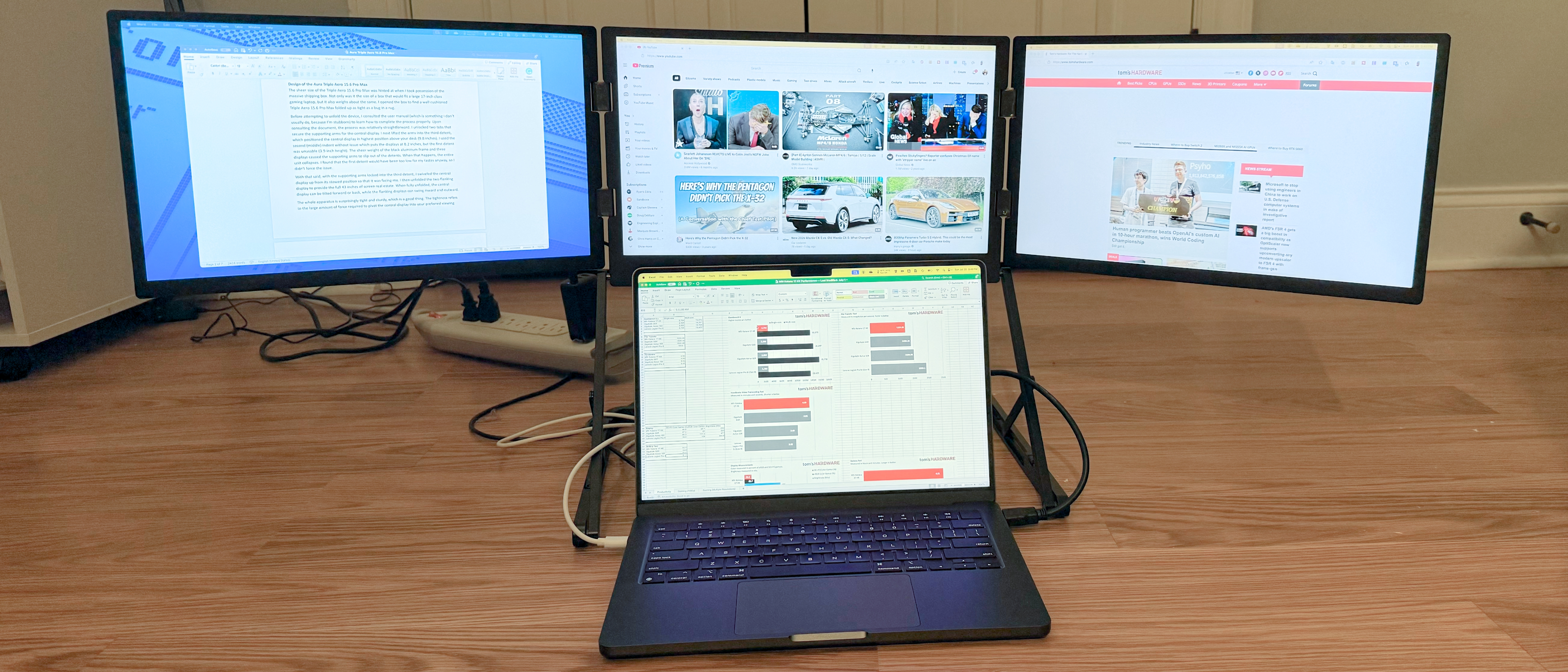 Aura Triple Aero 15.6 Pro Max portable monitor review: 43 inches of real estate spread across three displays