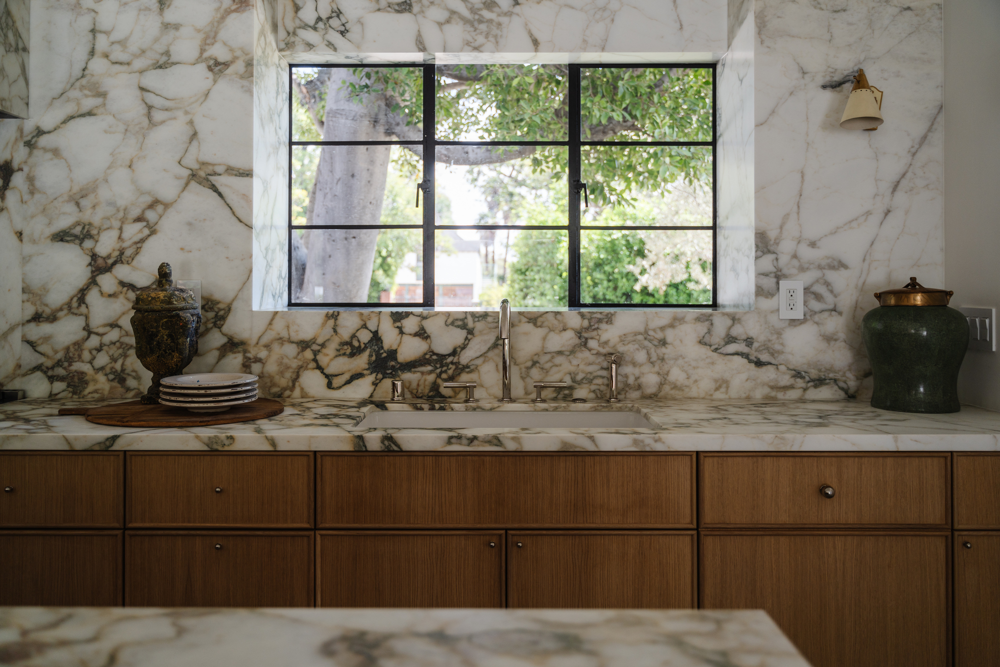 A marble-clad kitchen