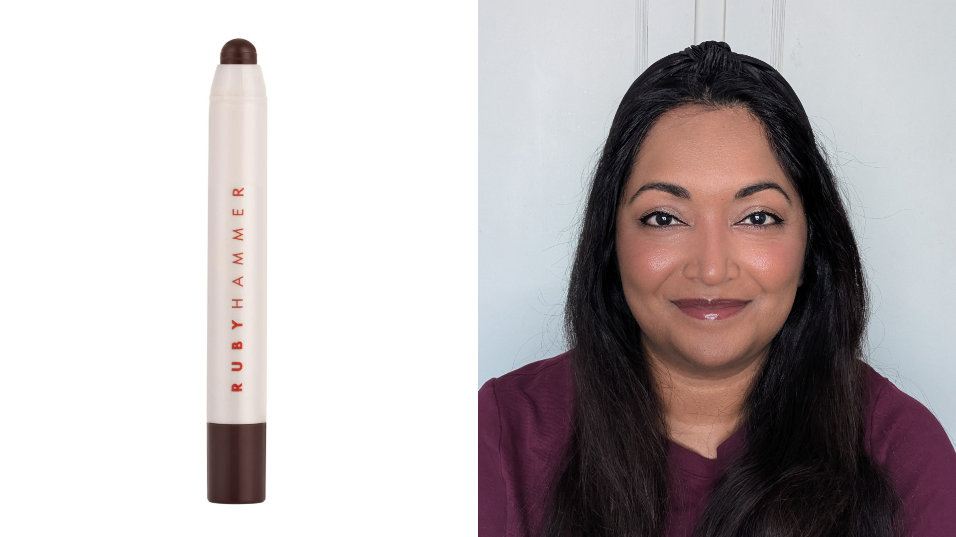 Beauty editor Ayesha wearing Ruby Hammer Beauty Lip Serum Balm in Berry