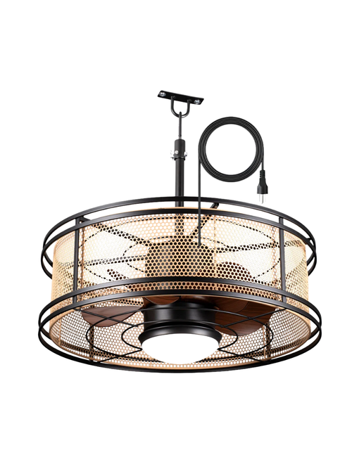 Outdoor Farmhouse Caged Ceiling Fan With Light and App Control